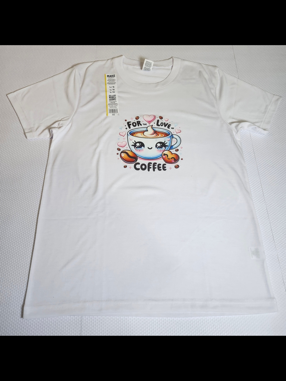 New Make Market White Graphic Tee with Coffee Humour Heart Design